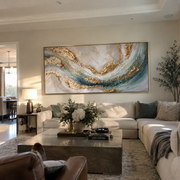"Mineral Painted Strata Relief" - Modern Heavy Impasto Landscape Artwork | White & Beige Palette Knife Painting | Luxury Horizontal Wall Art #Q 196