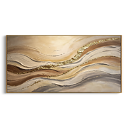 "Shadowed Ribbon Current Relief" - Modern Heavy Impasto Topographic Abstract | White & Beige Palette Knife Painting | Luxury Horizontal Wall Art #Q 197