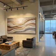 "Shadowed Ribbon Current Relief" - Modern Heavy Impasto Topographic Abstract | White & Beige Palette Knife Painting | Luxury Horizontal Wall Art #Q 197