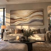 "Shadowed Ribbon Current Relief" - Modern Heavy Impasto Topographic Abstract | White & Beige Palette Knife Painting | Luxury Horizontal Wall Art #Q 197