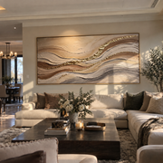 "Shadowed Ribbon Current Relief" - Modern Heavy Impasto Topographic Abstract | White & Beige Palette Knife Painting | Luxury Horizontal Wall Art #Q 197