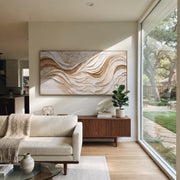 "Folded Plaster Fold Relief" - Modern Heavy Impasto Topographic Abstract | White & Beige Palette Knife Painting | Luxury Horizontal Wall Art #Q 198