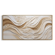 "Folded Plaster Fold Relief" - Modern Heavy Impasto Topographic Abstract | White & Beige Palette Knife Painting | Luxury Horizontal Wall Art #Q 198