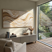 "Folded Plaster Fold Relief" - Modern Heavy Impasto Topographic Abstract | White & Beige Palette Knife Painting | Luxury Horizontal Wall Art #Q 198