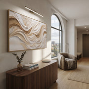 "Folded Plaster Fold Relief" - Modern Heavy Impasto Topographic Abstract | White & Beige Palette Knife Painting | Luxury Horizontal Wall Art #Q 198