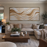 "Folded Plaster Fold Relief" - Modern Heavy Impasto Topographic Abstract | White & Beige Palette Knife Painting | Luxury Horizontal Wall Art #Q 198