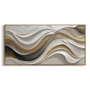 "Flowing Sand Ripple Relief" - Modern Heavy Impasto Topographic Abstract | White & Beige Palette Knife Painting | Luxury Horizontal Wall Art #Q 199