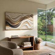 "Flowing Sand Ripple Relief" - Modern Heavy Impasto Topographic Abstract | White & Beige Palette Knife Painting | Luxury Horizontal Wall Art #Q 199