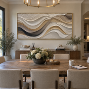 "Flowing Sand Ripple Relief" - Modern Heavy Impasto Topographic Abstract | White & Beige Palette Knife Painting | Luxury Horizontal Wall Art #Q 199