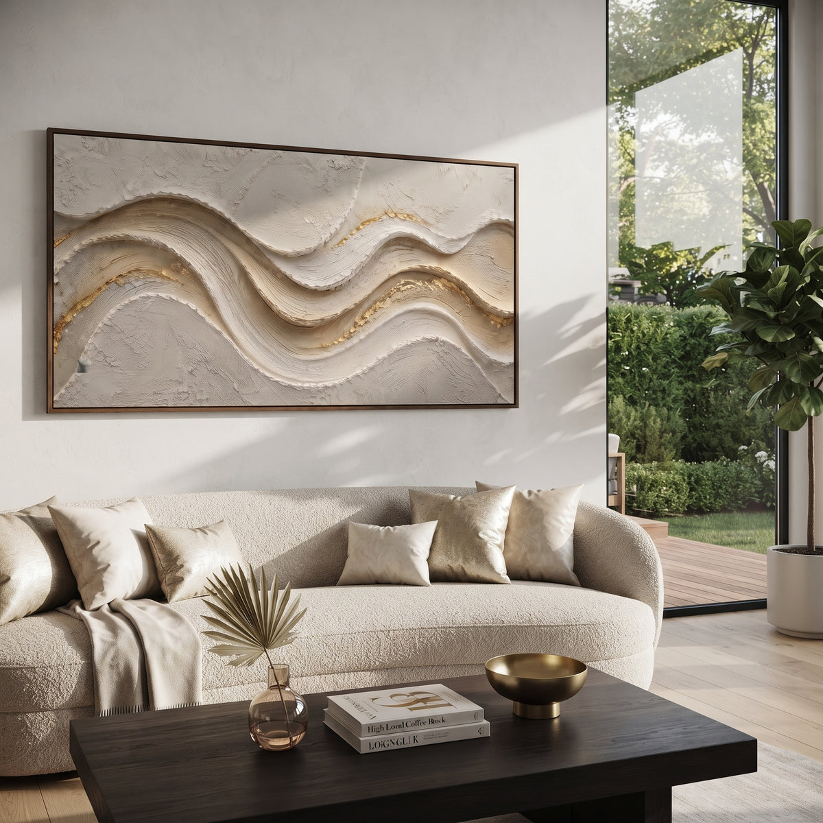 "Sculpted Soft Ridge Relief" - Modern Heavy Impasto Landscape Artwork | White & Beige Palette Knife Painting | Luxury Horizontal Wall Art #Q 200