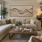 "Sculpted Soft Ridge Relief" - Modern Heavy Impasto Landscape Artwork | White & Beige Palette Knife Painting | Luxury Horizontal Wall Art #Q 200