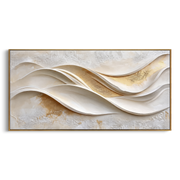 "Brushed Folded Shore Relief" - Modern Heavy Impasto Topographic Abstract | White & Beige Palette Knife Painting | Luxury Horizontal Wall Art #Q 201