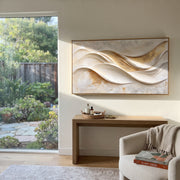 "Brushed Folded Shore Relief" - Modern Heavy Impasto Topographic Abstract | White & Beige Palette Knife Painting | Luxury Horizontal Wall Art #Q 201