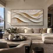 "Brushed Folded Shore Relief" - Modern Heavy Impasto Topographic Abstract | White & Beige Palette Knife Painting | Luxury Horizontal Wall Art #Q 201
