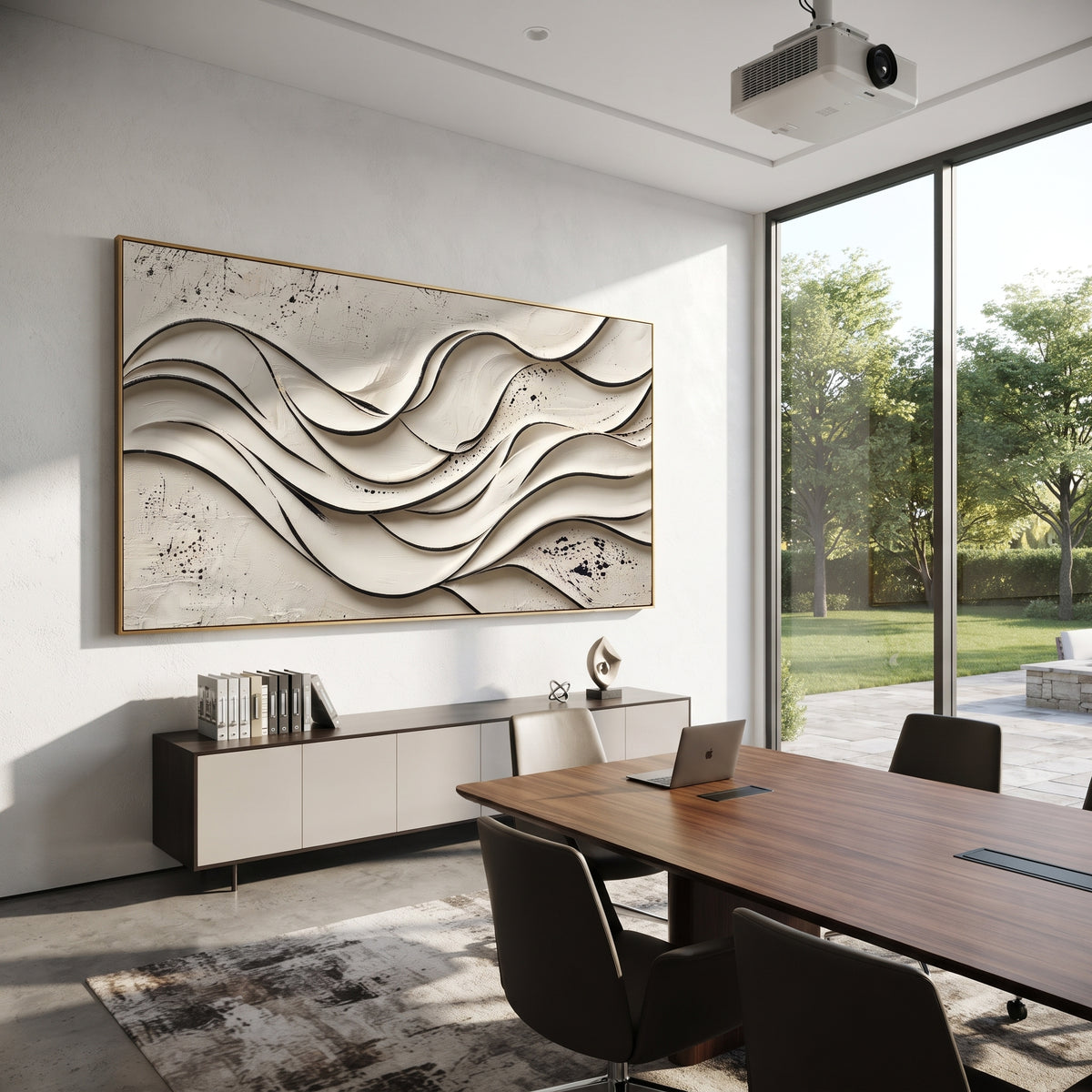 "Swirled Ivory Swell Relief" - Modern Heavy Impasto Topographic Abstract | White & Beige Palette Knife Painting | Luxury Horizontal Wall Art #Q 202