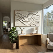 "Swirled Ivory Swell Relief" - Modern Heavy Impasto Topographic Abstract | White & Beige Palette Knife Painting | Luxury Horizontal Wall Art #Q 202