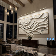 "Swirled Ivory Swell Relief" - Modern Heavy Impasto Topographic Abstract | White & Beige Palette Knife Painting | Luxury Horizontal Wall Art #Q 202