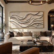 "Swirled Ivory Swell Relief" - Modern Heavy Impasto Topographic Abstract | White & Beige Palette Knife Painting | Luxury Horizontal Wall Art #Q 202