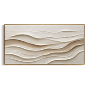 "Earthtone Wind Line Relief" - Modern Heavy Impasto Topographic Abstract | White & Beige Palette Knife Painting | Luxury Horizontal Wall Art #Q 203