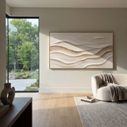 "Earthtone Wind Line Relief" - Modern Heavy Impasto Topographic Abstract | White & Beige Palette Knife Painting | Luxury Horizontal Wall Art #Q 203