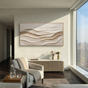 "Earthtone Wind Line Relief" - Modern Heavy Impasto Topographic Abstract | White & Beige Palette Knife Painting | Luxury Horizontal Wall Art #Q 203