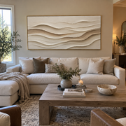 "Earthtone Wind Line Relief" - Modern Heavy Impasto Topographic Abstract | White & Beige Palette Knife Painting | Luxury Horizontal Wall Art #Q 203