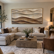 "Dune Calm Drift Relief" - Modern Heavy Impasto Topographic Abstract | White & Beige Palette Knife Painting | Luxury Horizontal Wall Art #Q 204