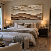 "Dune Calm Drift Relief" - Modern Heavy Impasto Topographic Abstract | White & Beige Palette Knife Painting | Luxury Horizontal Wall Art #Q 204