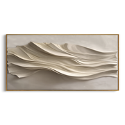 "Carved Layered Wave Relief" - Modern Heavy Impasto Ocean Wave Seascape | White & Beige Palette Knife Painting | Luxury Horizontal Wall Art #Q 205