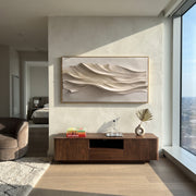 "Carved Layered Wave Relief" - Modern Heavy Impasto Ocean Wave Seascape | White & Beige Palette Knife Painting | Luxury Horizontal Wall Art #Q 205