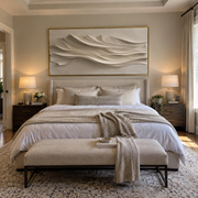 "Carved Layered Wave Relief" - Modern Heavy Impasto Ocean Wave Seascape | White & Beige Palette Knife Painting | Luxury Horizontal Wall Art #Q 205