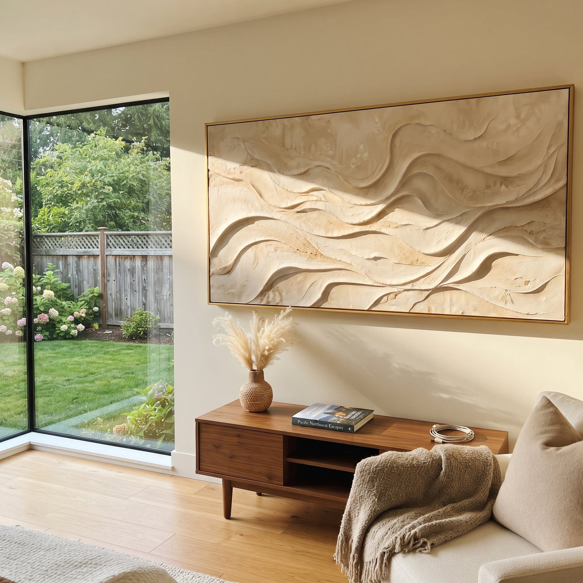 "Drifted Silk Contour Relief" - Modern Heavy Impasto Topographic Abstract | White & Beige Palette Knife Painting | Luxury Horizontal Wall Art #Q 206