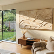 "Drifted Silk Contour Relief" - Modern Heavy Impasto Topographic Abstract | White & Beige Palette Knife Painting | Luxury Horizontal Wall Art #Q 206