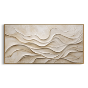 "Drifted Silk Contour Relief" - Modern Heavy Impasto Topographic Abstract | White & Beige Palette Knife Painting | Luxury Horizontal Wall Art #Q 206
