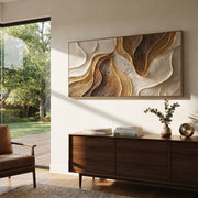 "Cascading Cream Current Relief" - Modern Heavy Impasto Topographic Abstract | White & Beige Palette Knife Painting | Luxury Horizontal Wall Art #Q 207