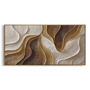"Cascading Cream Current Relief" - Modern Heavy Impasto Topographic Abstract | White & Beige Palette Knife Painting | Luxury Horizontal Wall Art #Q 207