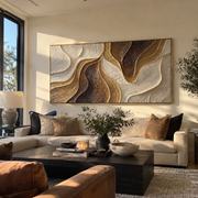 "Cascading Cream Current Relief" - Modern Heavy Impasto Topographic Abstract | White & Beige Palette Knife Painting | Luxury Horizontal Wall Art #Q 207