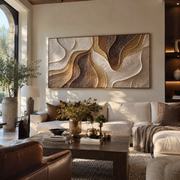 "Cascading Cream Current Relief" - Modern Heavy Impasto Topographic Abstract | White & Beige Palette Knife Painting | Luxury Horizontal Wall Art #Q 207
