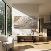 "Cracked Dune Wave Relief" - Modern Heavy Impasto Ocean Wave Seascape | White & Beige Palette Knife Painting | Luxury Horizontal Wall Art #Q 208