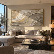 "Cracked Dune Wave Relief" - Modern Heavy Impasto Ocean Wave Seascape | White & Beige Palette Knife Painting | Luxury Horizontal Wall Art #Q 208