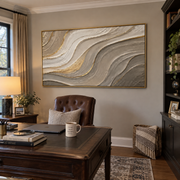"Cracked Dune Wave Relief" - Modern Heavy Impasto Ocean Wave Seascape | White & Beige Palette Knife Painting | Luxury Horizontal Wall Art #Q 208