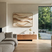 "Sandstone Ribbon Current Relief" - Modern Heavy Impasto Topographic Abstract | White & Beige Palette Knife Painting | Luxury Horizontal Wall Art #Q 209