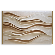 "Sandstone Ribbon Current Relief" - Modern Heavy Impasto Topographic Abstract | White & Beige Palette Knife Painting | Luxury Horizontal Wall Art #Q 209