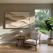 "Sandstone Ribbon Current Relief" - Modern Heavy Impasto Topographic Abstract | White & Beige Palette Knife Painting | Luxury Horizontal Wall Art #Q 209