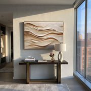 "Sandstone Ribbon Current Relief" - Modern Heavy Impasto Topographic Abstract | White & Beige Palette Knife Painting | Luxury Horizontal Wall Art #Q 209