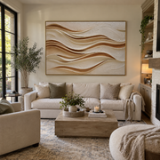 "Sandstone Ribbon Current Relief" - Modern Heavy Impasto Topographic Abstract | White & Beige Palette Knife Painting | Luxury Horizontal Wall Art #Q 209
