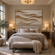"Sandstone Ribbon Current Relief" - Modern Heavy Impasto Topographic Abstract | White & Beige Palette Knife Painting | Luxury Horizontal Wall Art #Q 209