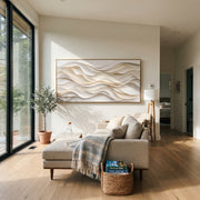 "Valley Plaster Fold Relief" - Modern Heavy Impasto Landscape Artwork | White & Beige Palette Knife Painting | Luxury Horizontal Wall Art #Q 210