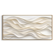 "Valley Plaster Fold Relief" - Modern Heavy Impasto Landscape Artwork | White & Beige Palette Knife Painting | Luxury Horizontal Wall Art #Q 210
