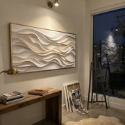 "Valley Plaster Fold Relief" - Modern Heavy Impasto Landscape Artwork | White & Beige Palette Knife Painting | Luxury Horizontal Wall Art #Q 210